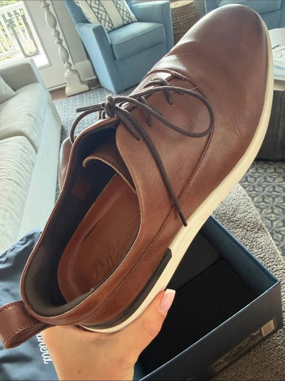Wolf & Shepheard Brown Leather Derby Oxfords with White Sole